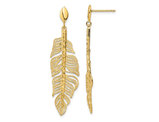 14K Yellow Gold Textured Leaf Post Dangle Earrings